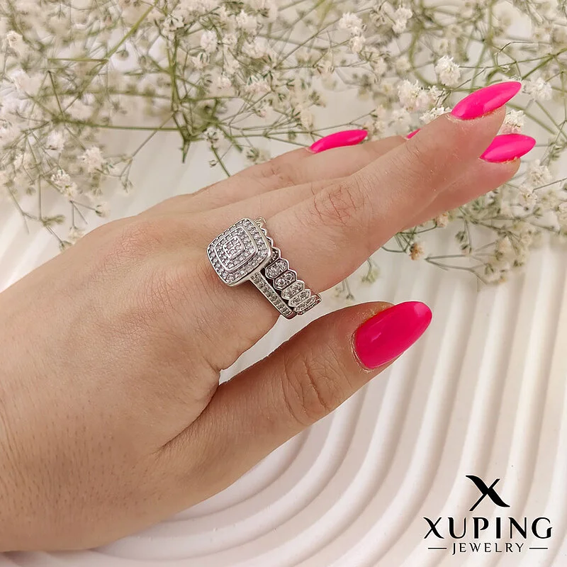 حلقه پشت حلقه سولیتر نگین دار طرح الماس ژوپینگ