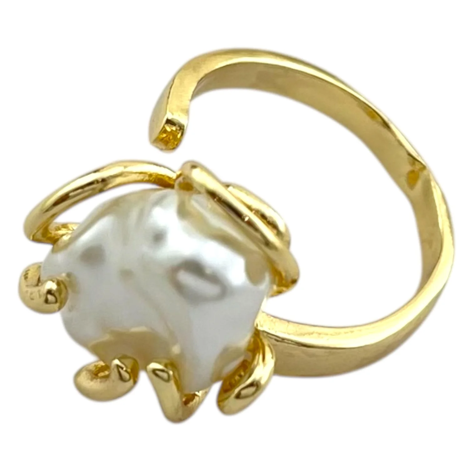 انگشتر زنانه با طرح مروارید درخشان و روکش طلا