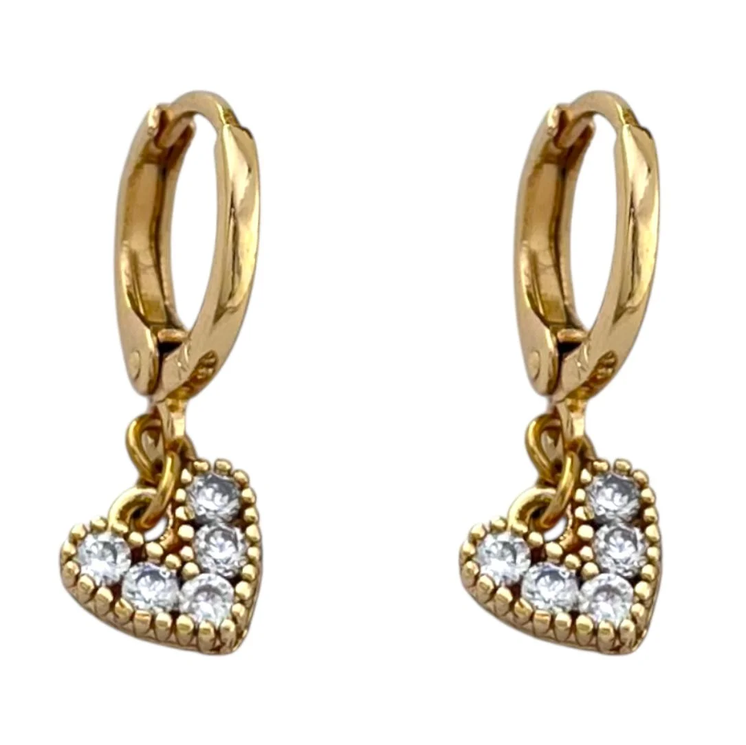 گوشواره زنانه طرح طلا آویز قلب نگیندار مدل مهرینا برند ژوپینگ