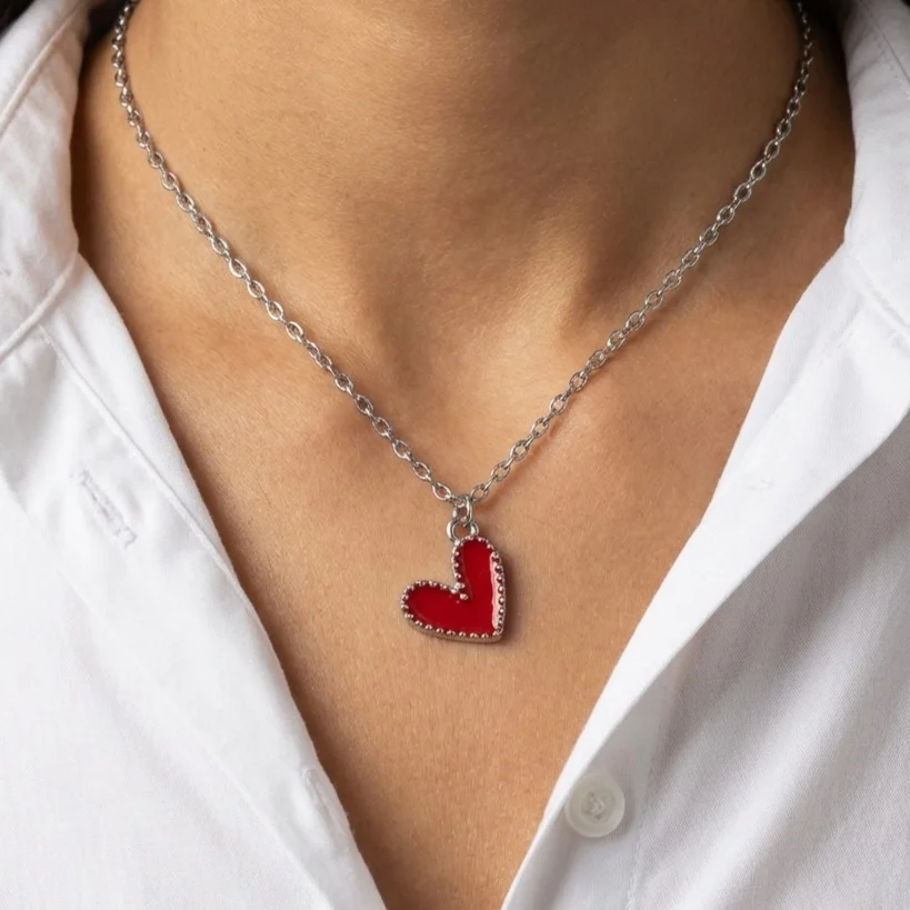 گردنبند فانتزی دخترانه استیل طرح قلب رنگی
