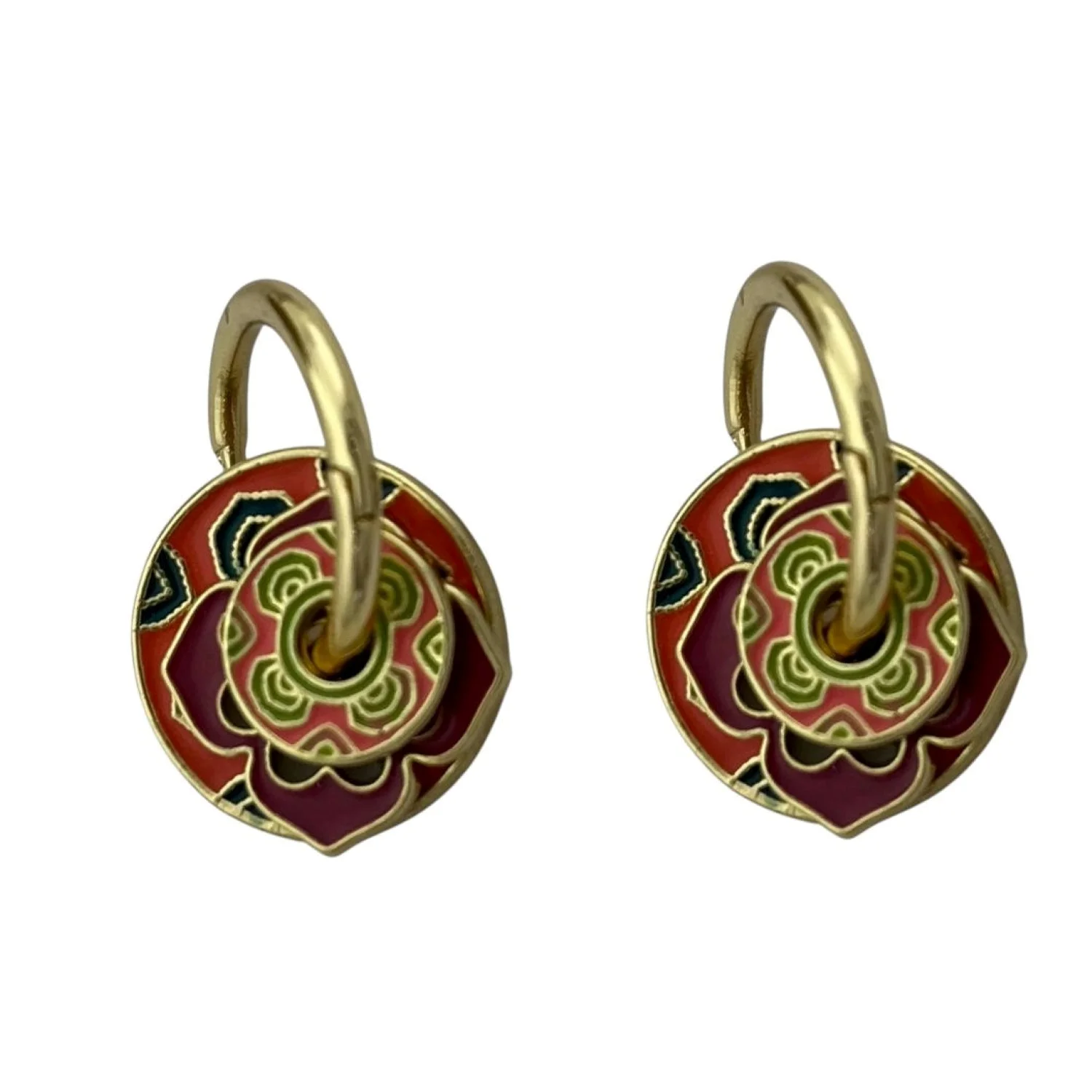 گوشواره زنانه طرح دایره با میناکاری ظریف و رنگ‌های چشم‌نواز