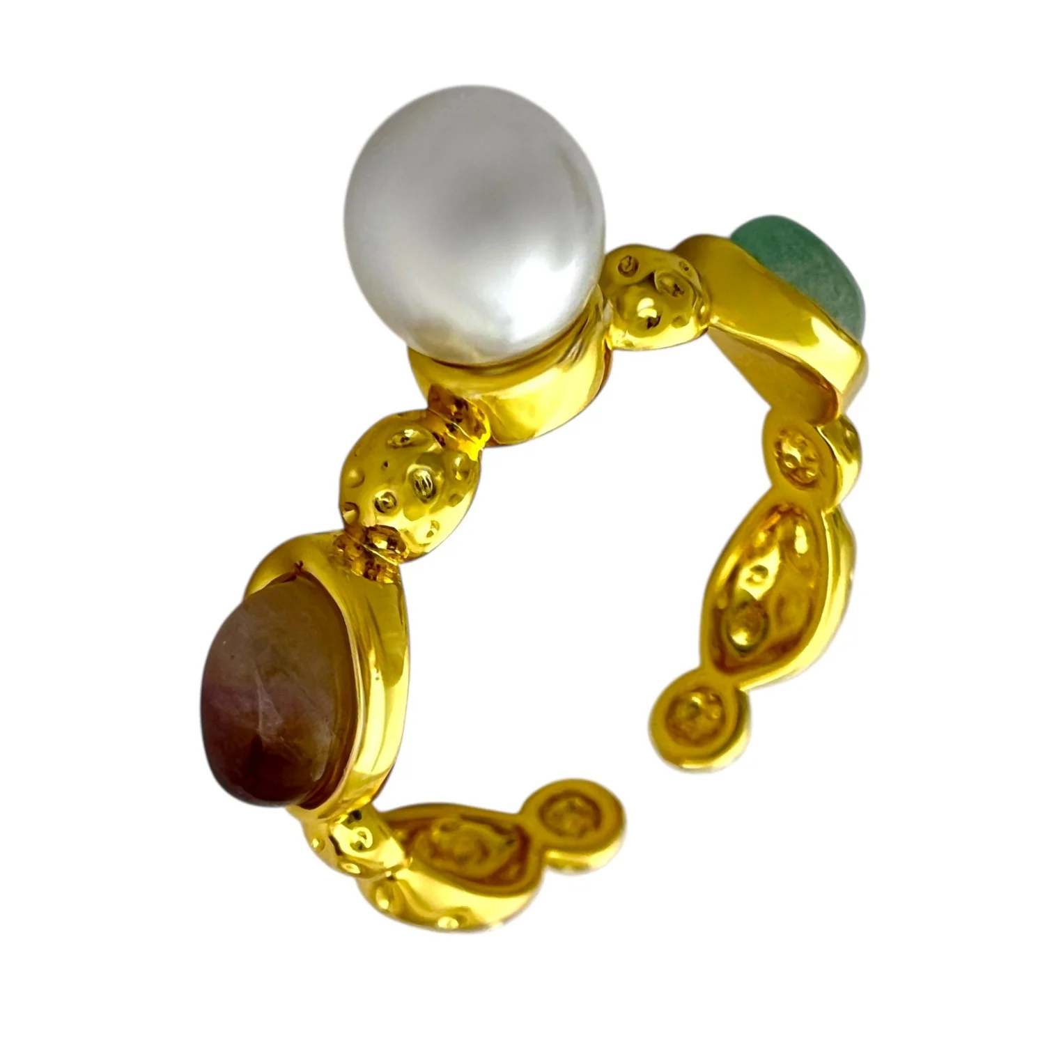 انگشتر زنانه با طرح میناکاری رنگی و نگین مروارید درخشان