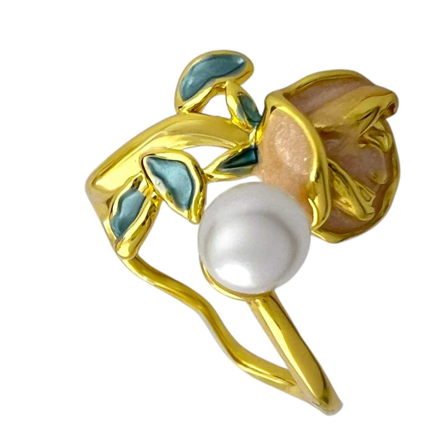 انگشتر زنانه با طرح گل رز میناکاری رنگی و نگین مروارید