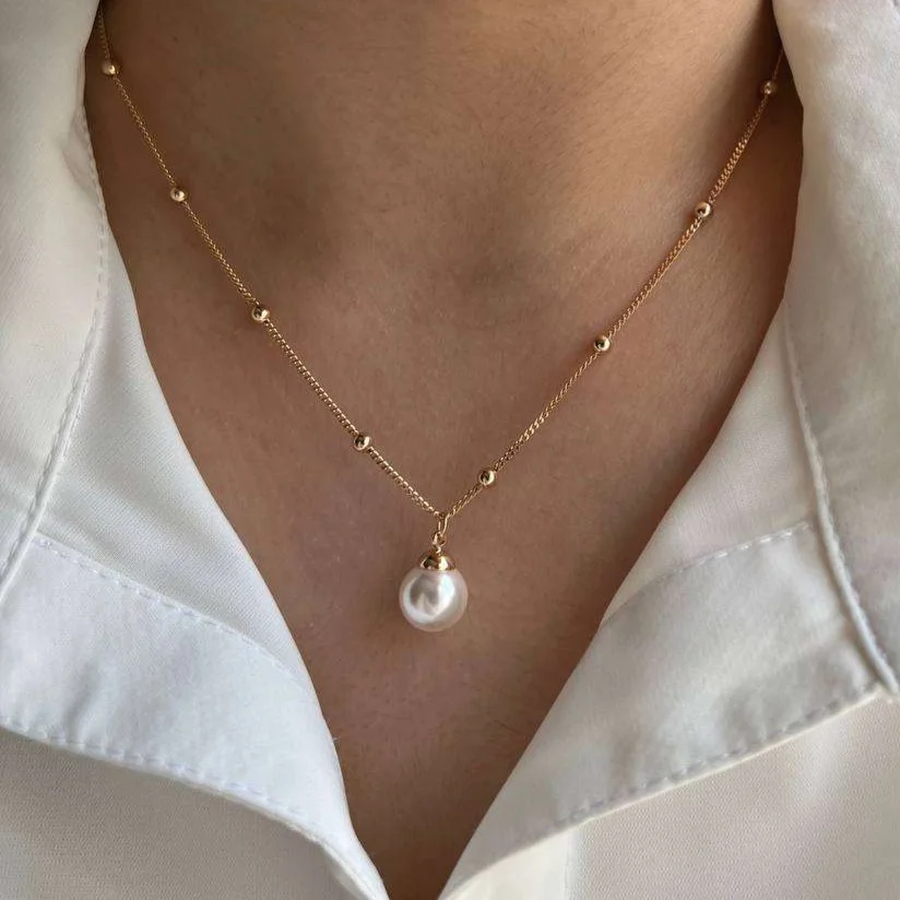 گردنبند زنانه طرح مروارید با زنجیر ظریف ژوپینگ